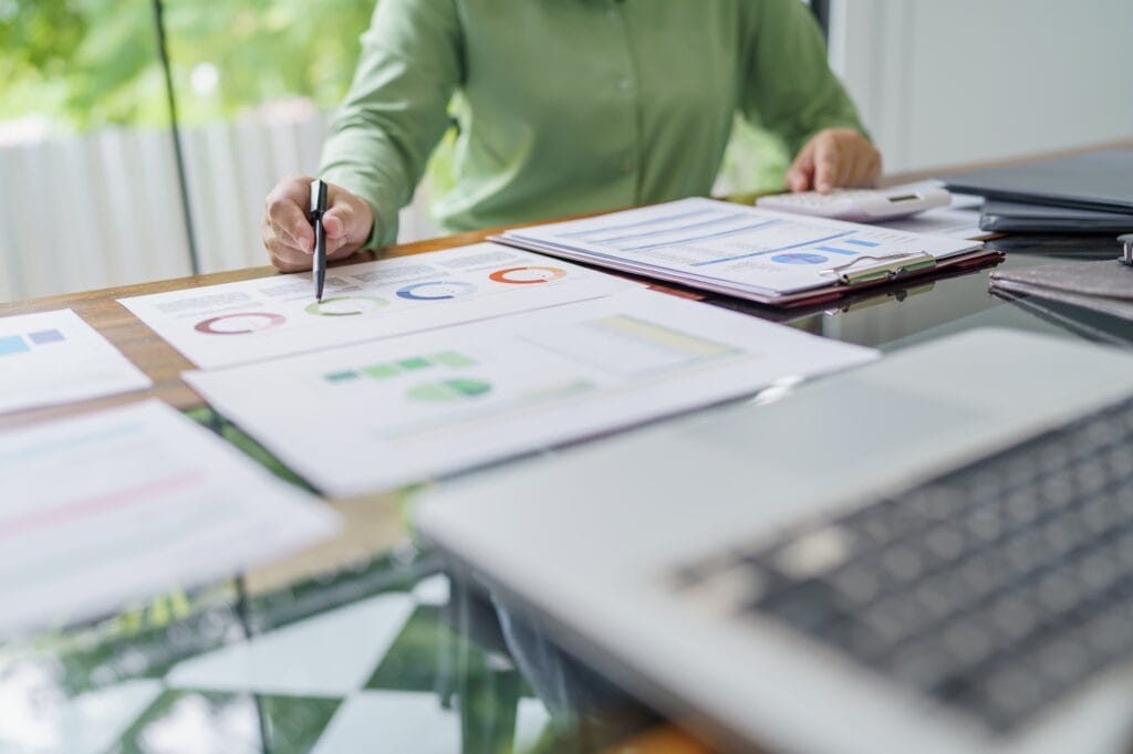 Business woman working in green eco friendly modern working space creative ideas for business